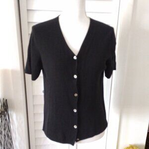 Lord & Taylor Black Short-Sleeve V-Neck Button Cardigan